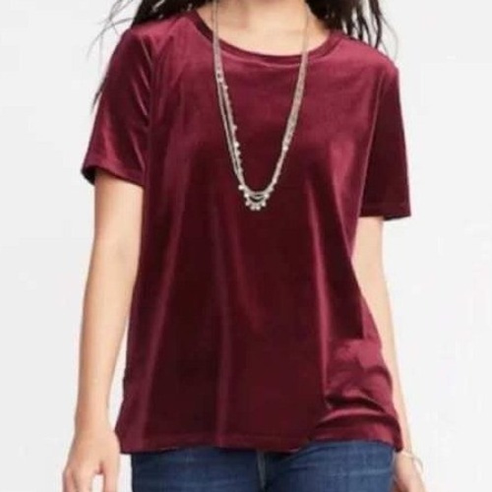 Old Navy Short Sleeve Crew Neck Burgundy Red Crushed Velvet Plus Size Tee XXL